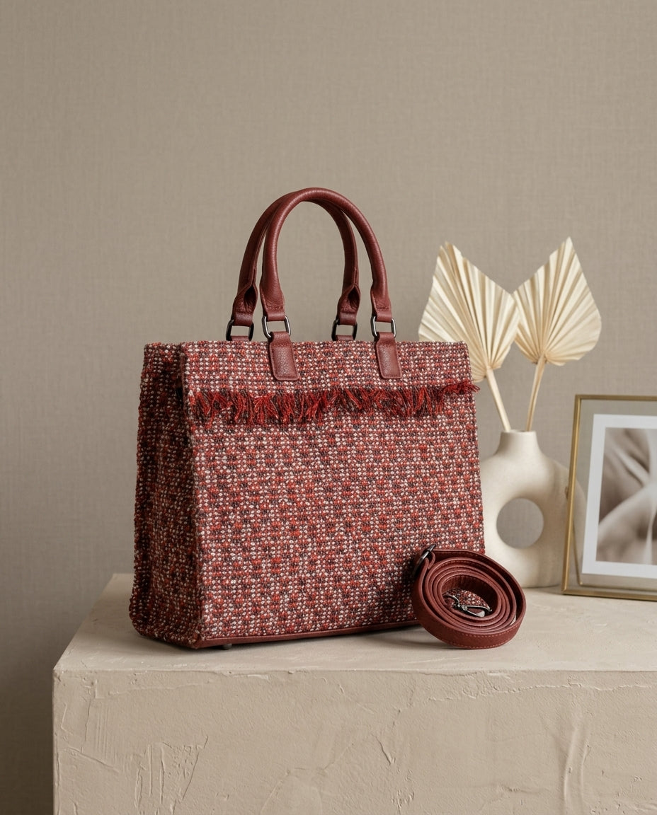Mandoline – Sac à main tissé multicolore à détails marron