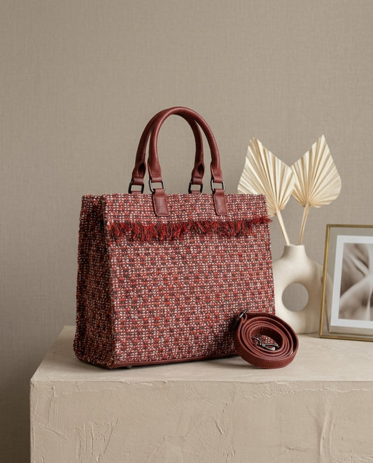 Mandoline – Sac à main tissé multicolore à détails marron