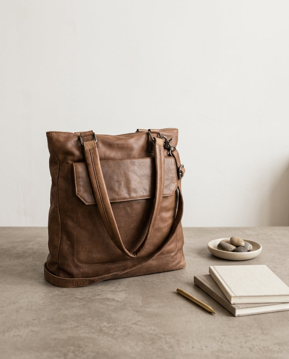 🇳🇱 Burkely – Cabas cuir véritable marron