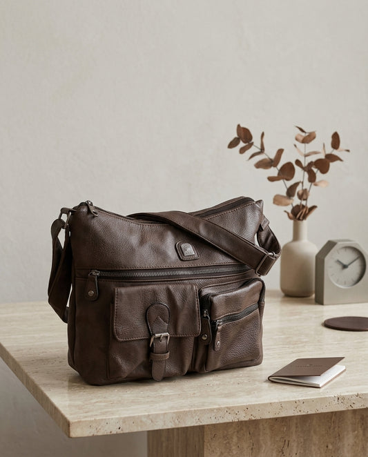 🇮🇹 J&L Firenze – Sac bandoulière marron multi-poches