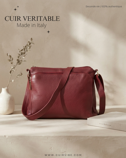 🇮🇹 Borse in Pelle – Sac bandoulière bordeaux en cuir véritable – Made in Italy