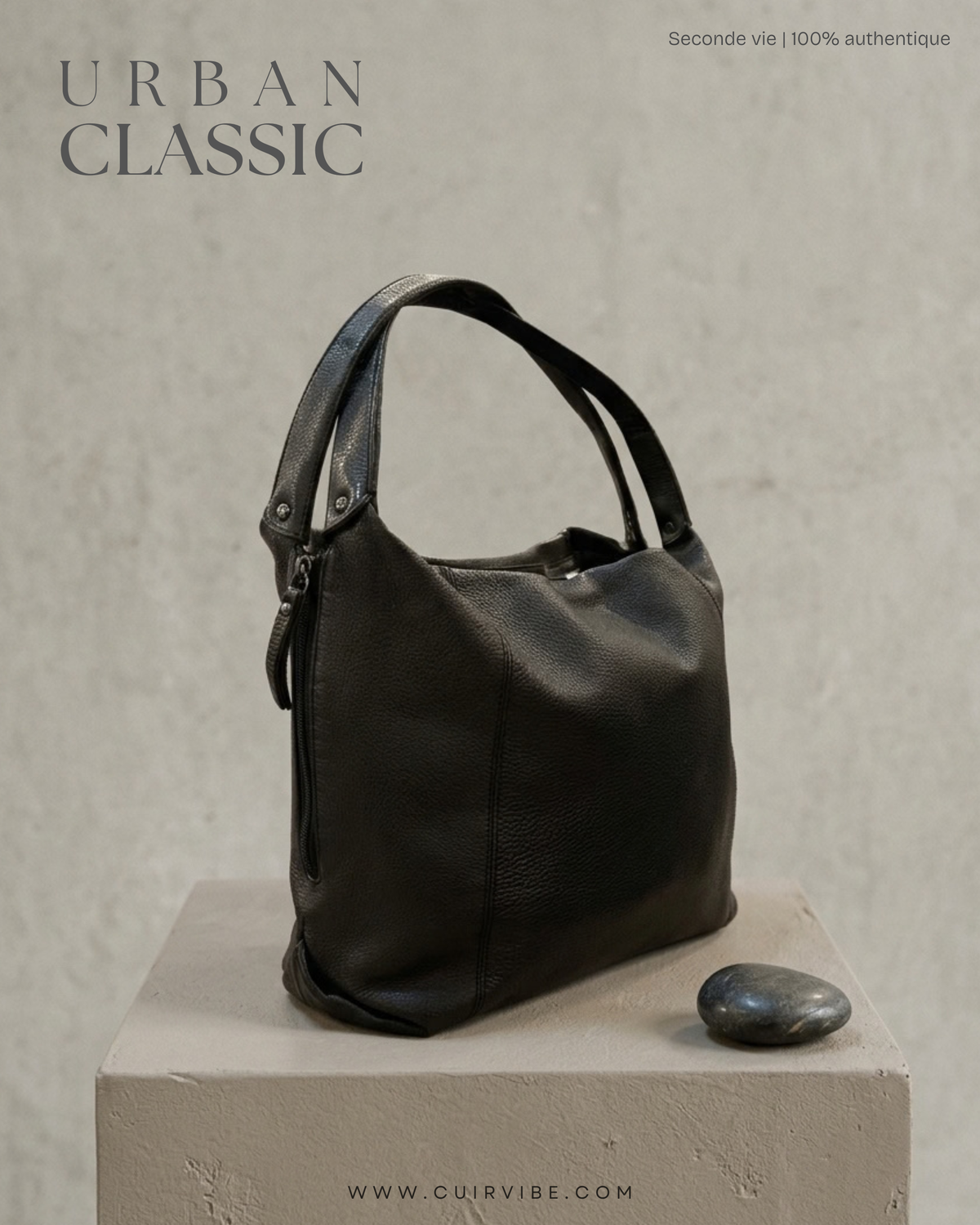 🇧🇪 Belluga – Sac à main noir en cuir véritable
