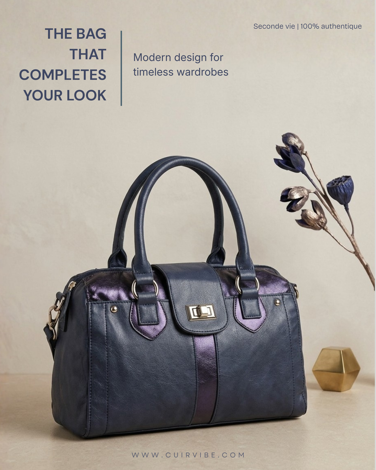Sac à Main Chic Bi-Matière & Métallisé | Bandoulière Amovible