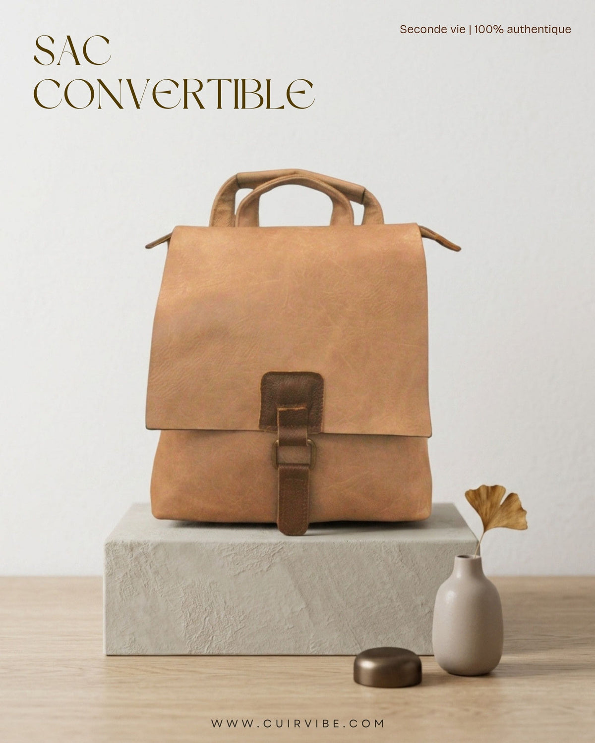 Sac Paolo Bags taupe convertible – Petit sac à dos & bandoulière