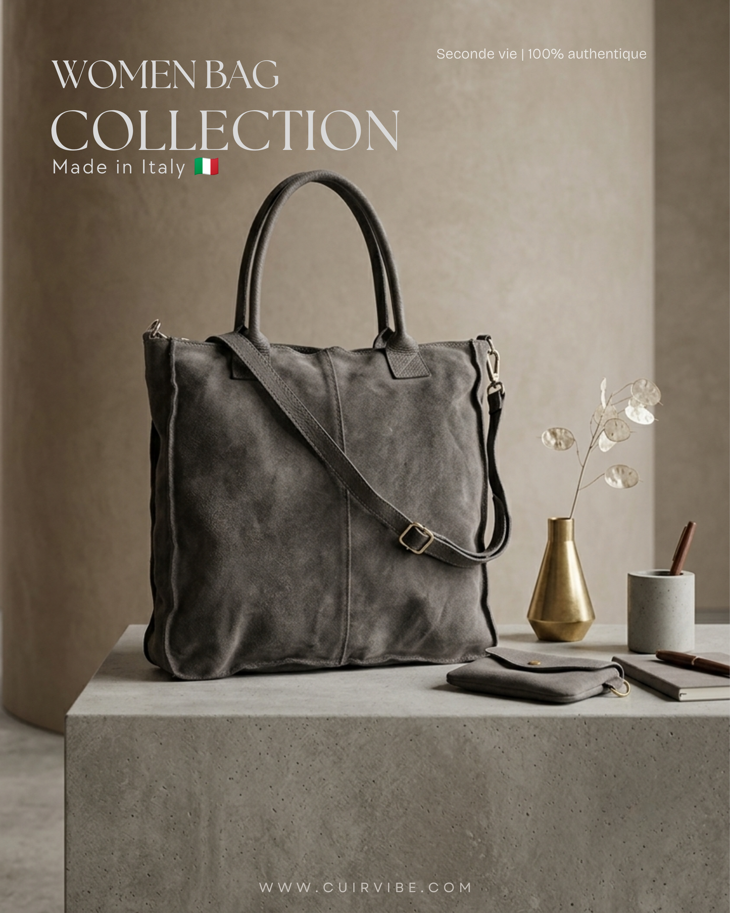 Sac Cabas en Cuir Suède Gris – Studio Moda #82 Made in Italy 🇮🇹