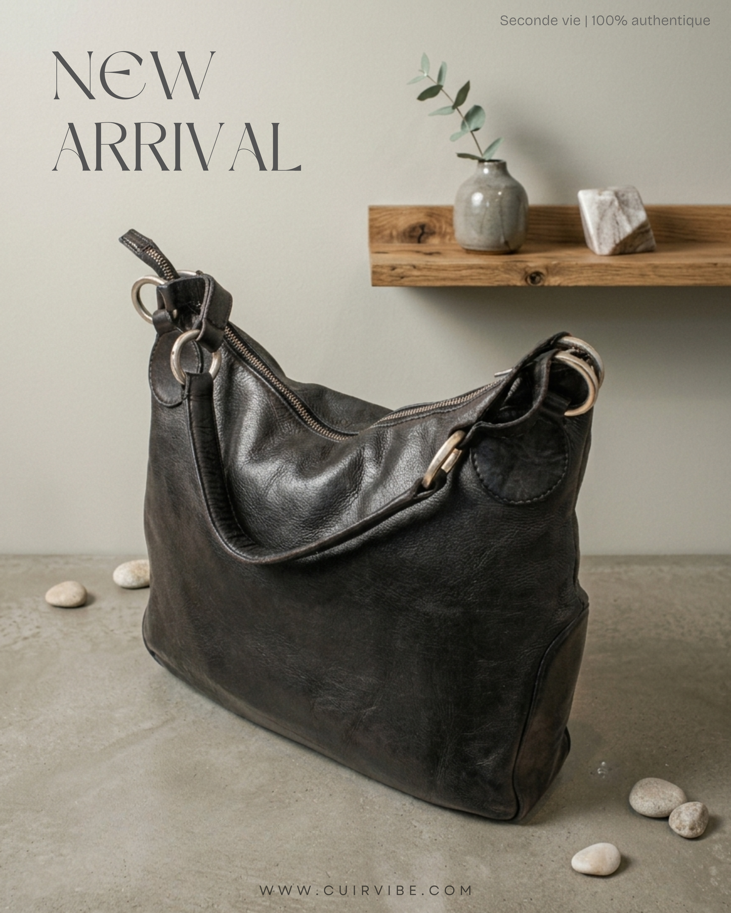 Sac porté épaule Emporio Armani noir en cuir véritable
