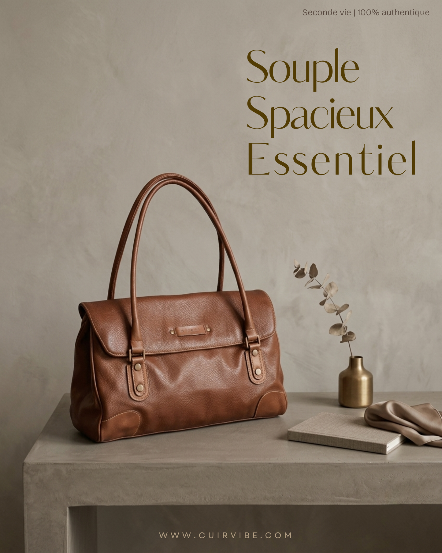 Grand sac à main marron en cuir véritable – Brezza