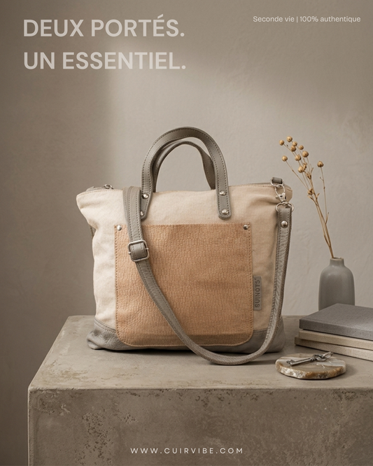 Sac à main et bandoulière Cuirots Canvas Mix beige