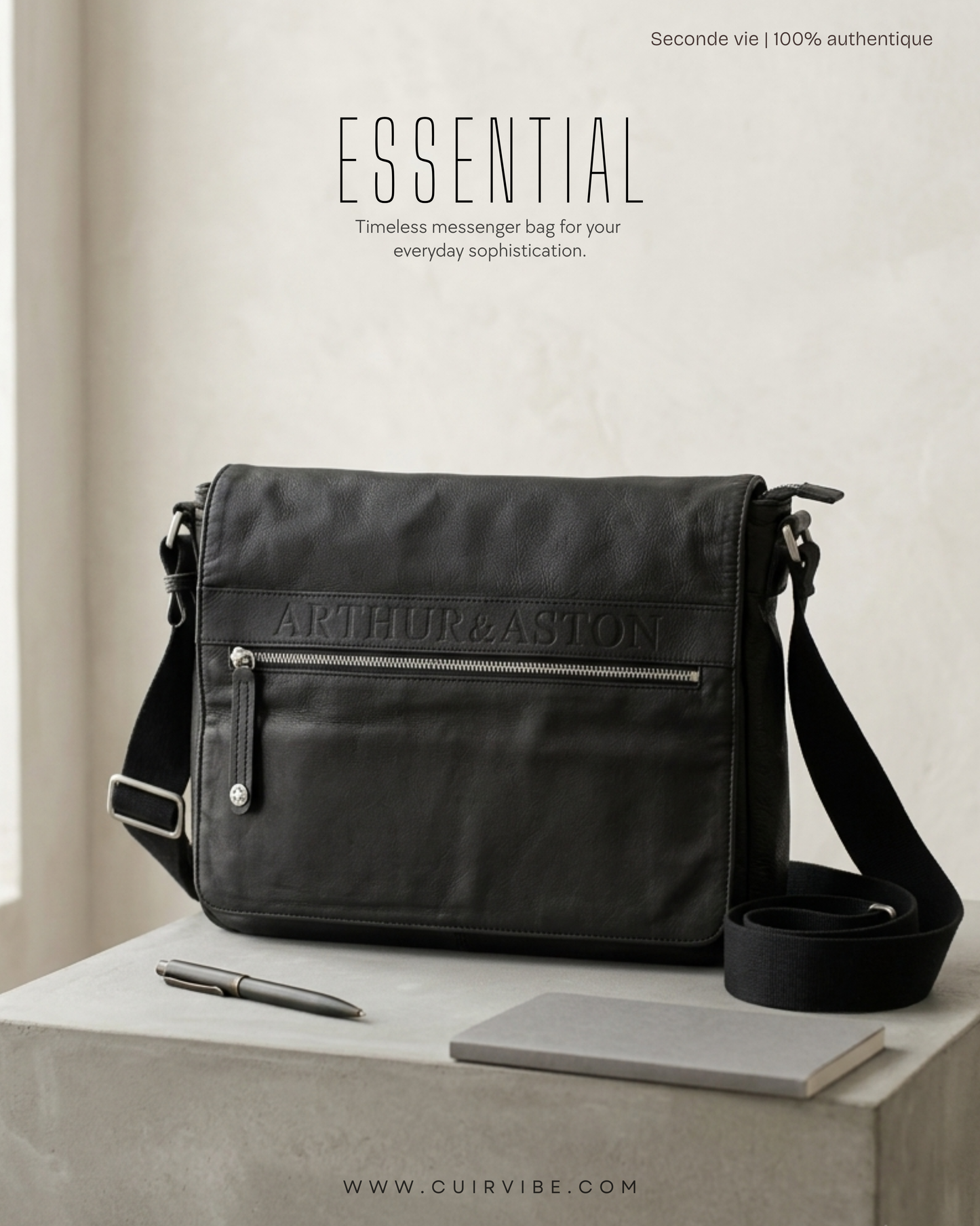Sac messenger Arthur & Aston noir en cuir