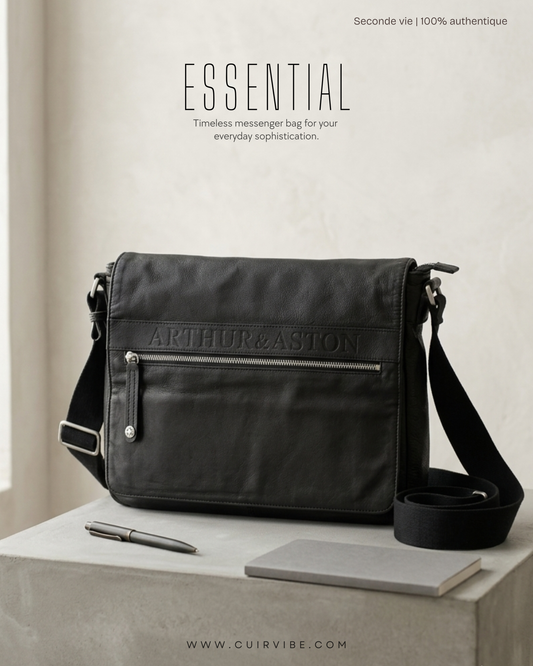 Sac messenger Arthur & Aston noir en cuir