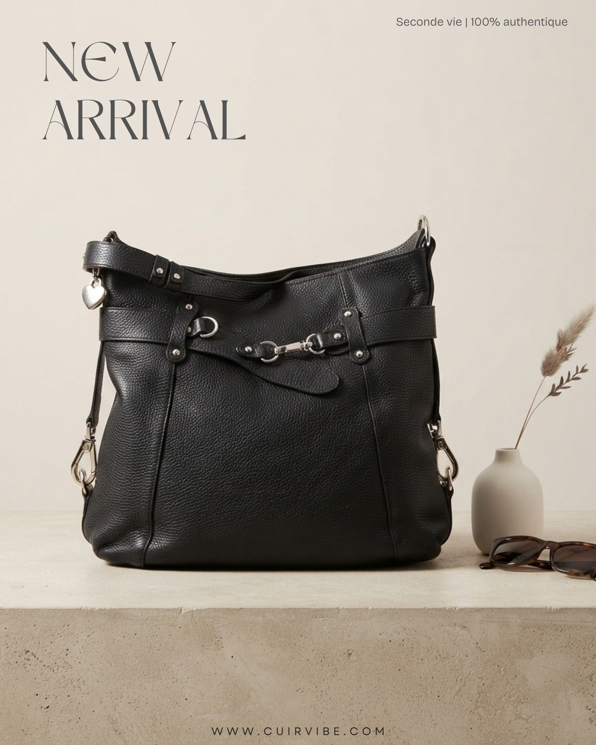 🇧🇪 Mazarin – Grand sac épaule noir en cuir véritable
