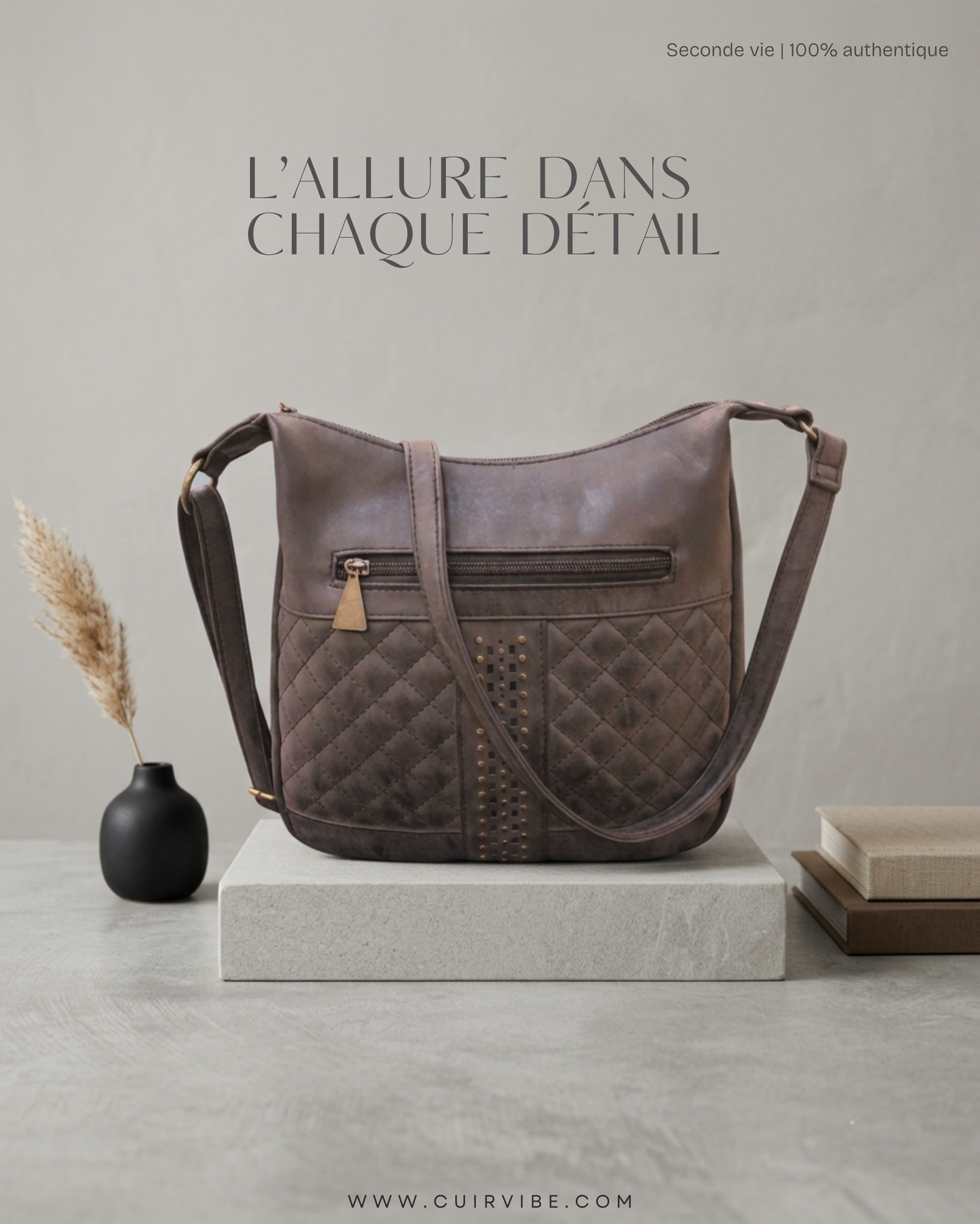 Sac à bandoulière matelassé gris