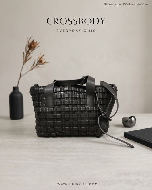 Sac cabas bandoulière Jo & Mr. Joe tressé marron – vue de face