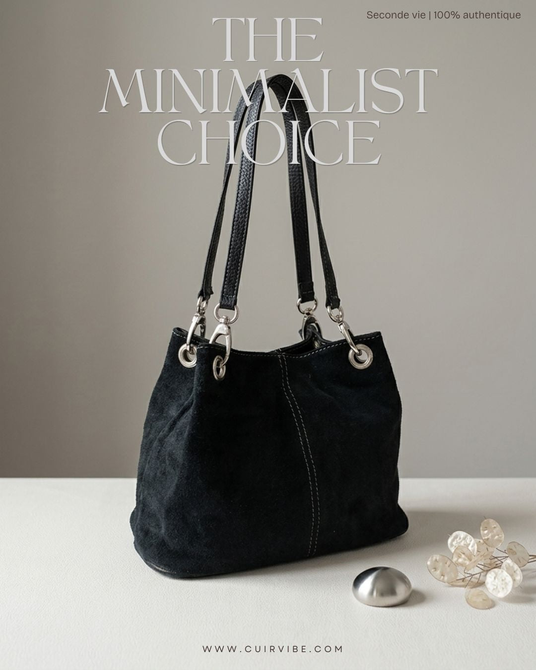 Sac Cabas / Seau en Daim Noir – Surpiqûres Contrastées