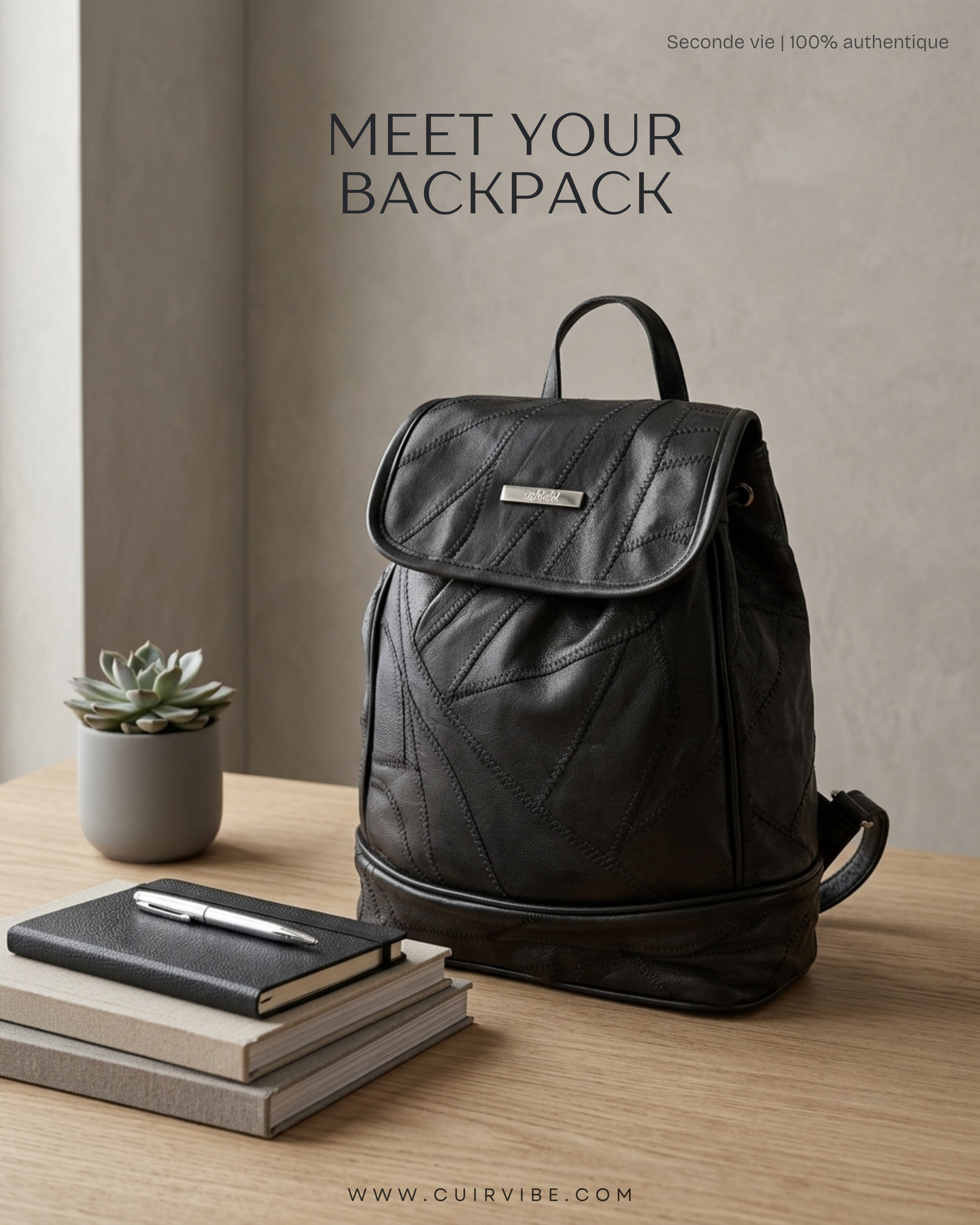 Sac à dos en cuir noir Åshild