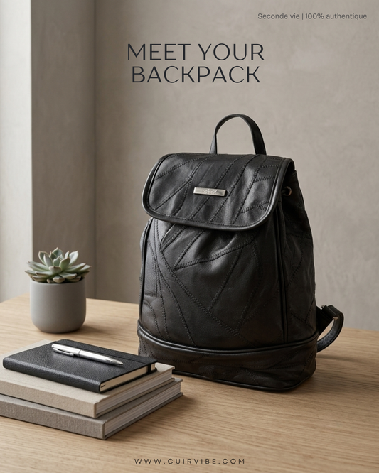 Sac à dos en cuir noir Åshild
