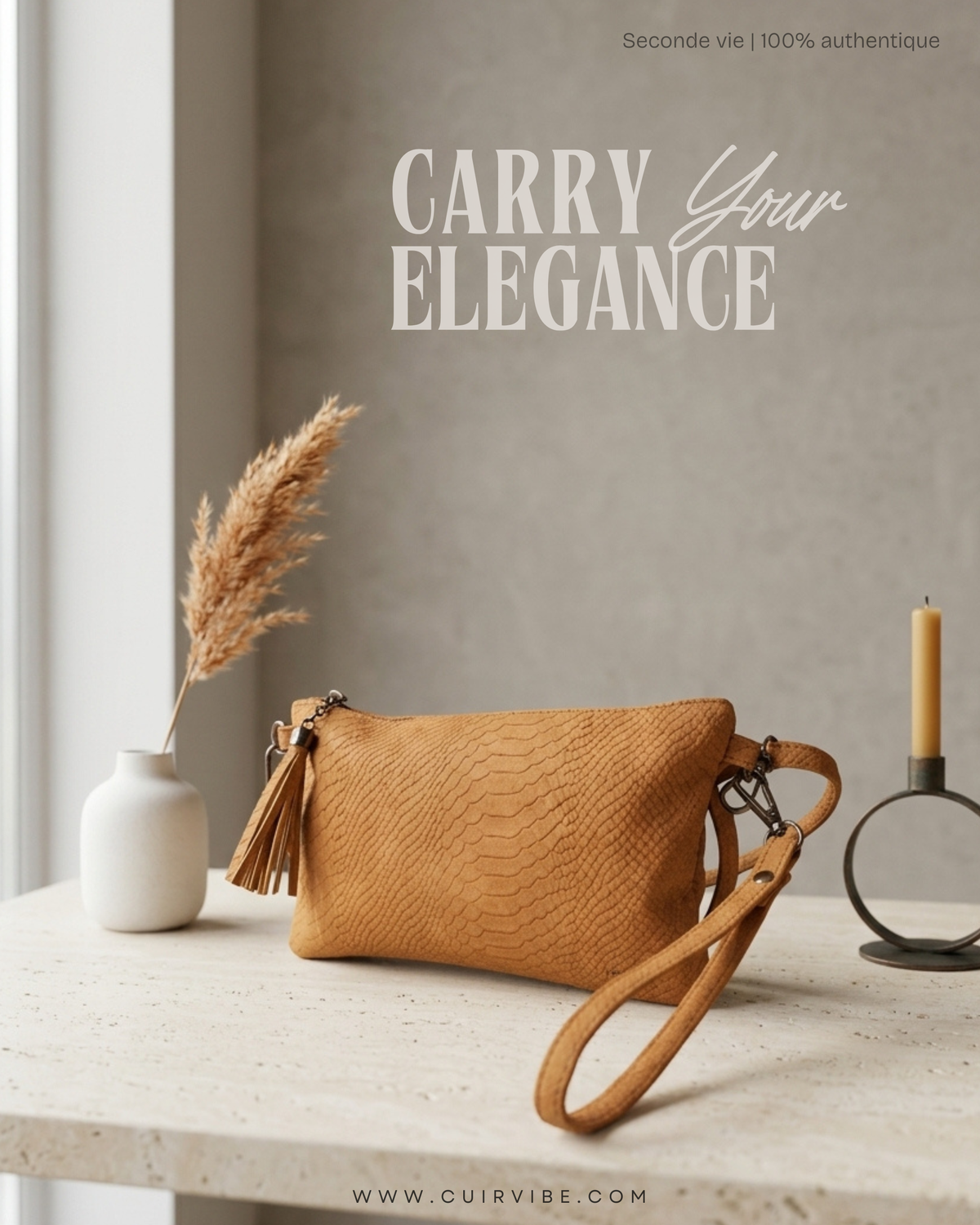Sac Beagles cognac effet reptile – bandoulière & pochette