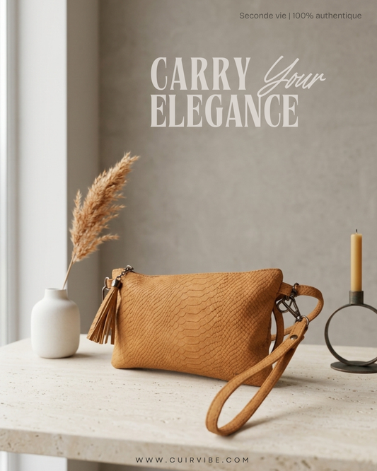 Sac Beagles cognac effet reptile – bandoulière & pochette