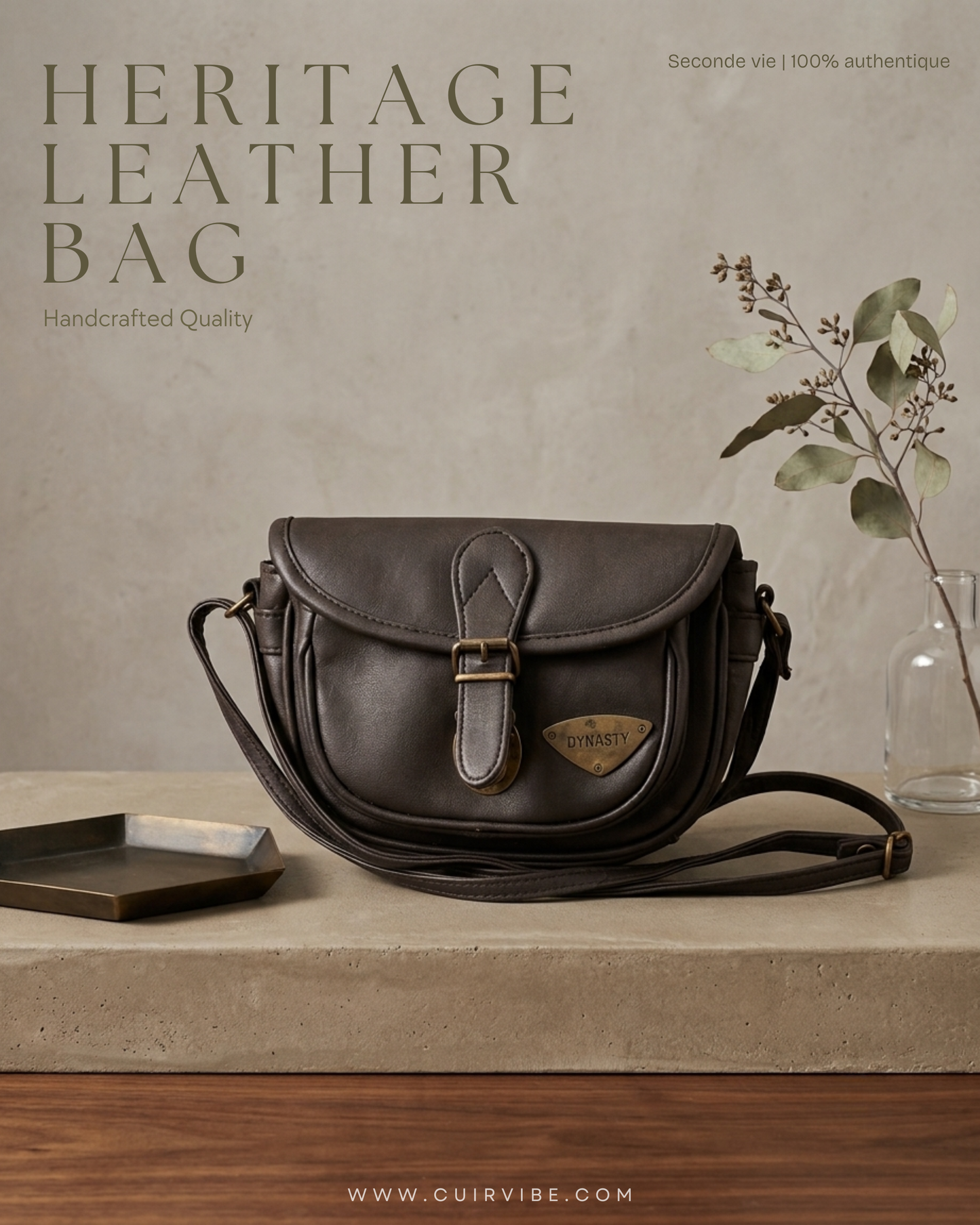 Sac à bandoulière Dynasty noir en cuir véritable